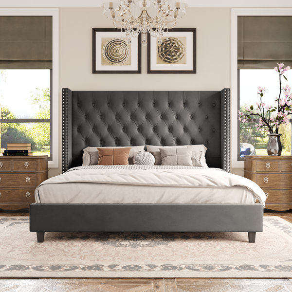 Willa Arlo Interiors Duhon Upholstered Wingback Bed & Reviews | Wayfair